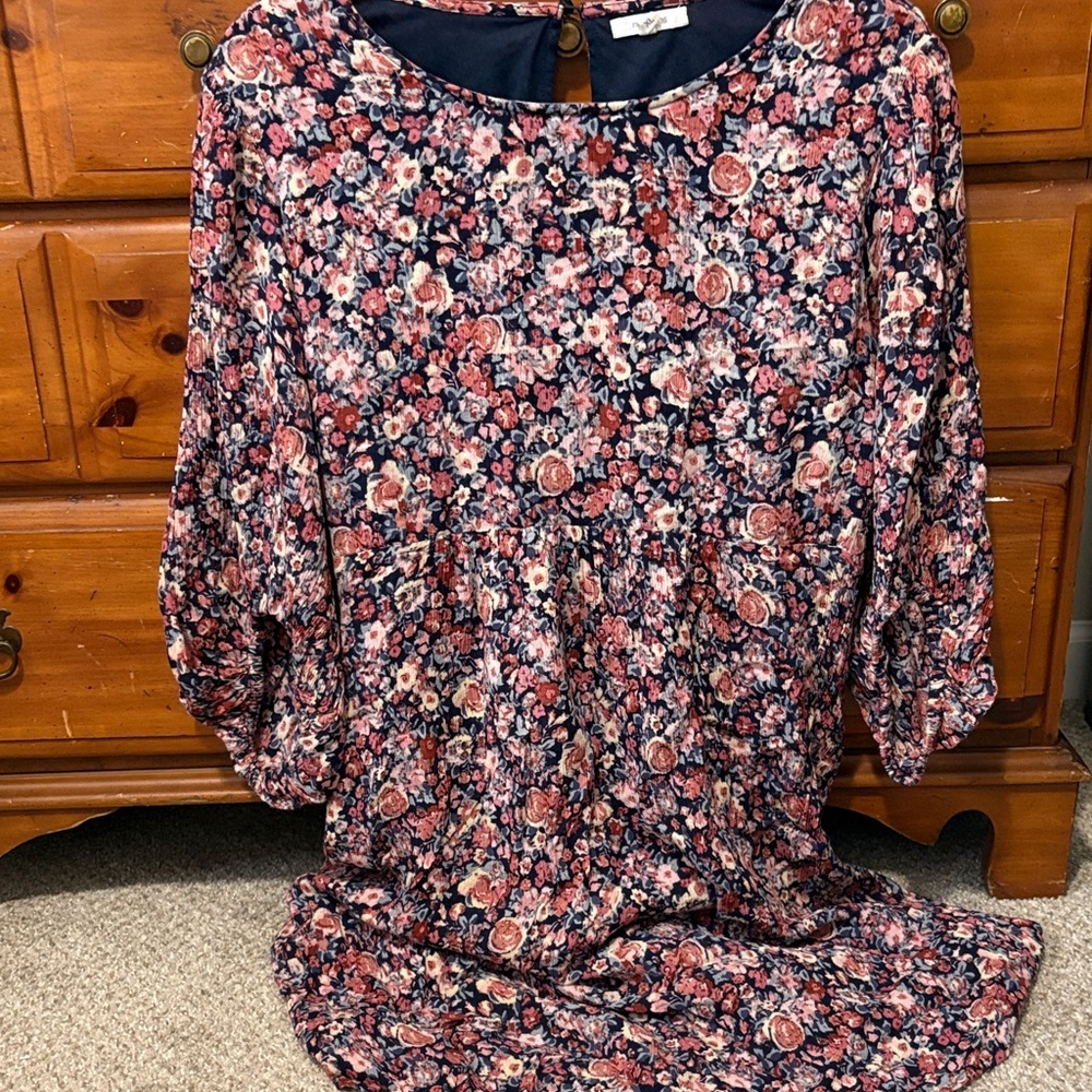 Maurices Floral Long Sleeve Dress - Pink and Blue